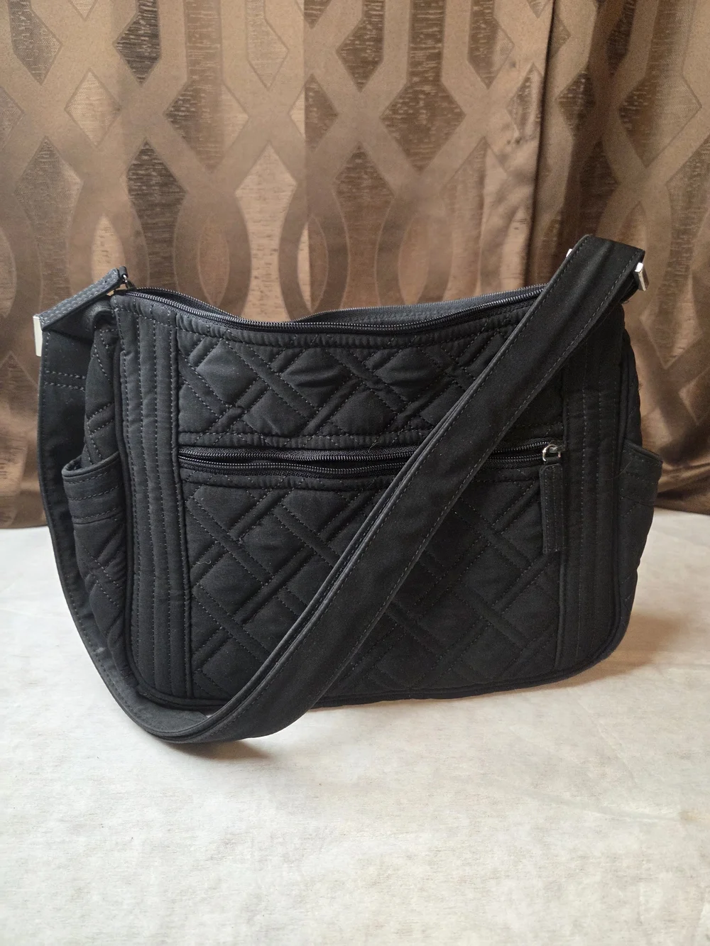 Vera Bradley Black Quilted Shoulder Bag with Adjustable Strap-Strap Has Fading